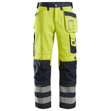 Snickers Broek 3233 High-Vis Geel / |Marine voorkant - werkkleding.nl